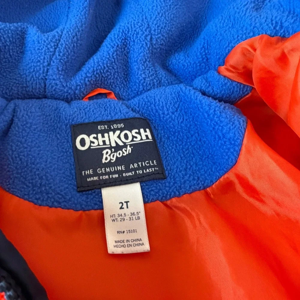 Oshkosh‎ B'Gosh Puffer Jacket Blue Orange White Hooded Full Zip 2T